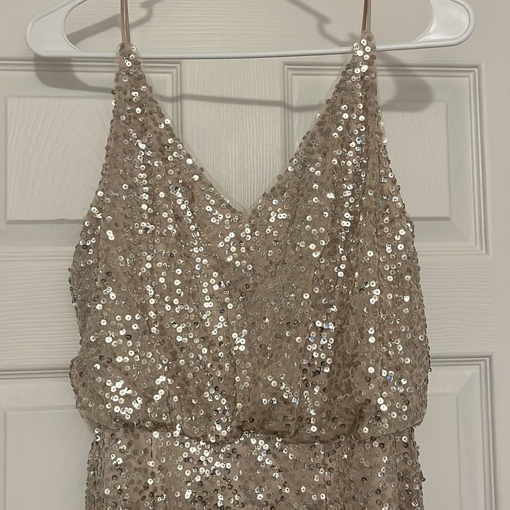 Adrianna Papell Gold Maxi Gown Spaghetti Strap - Picture 2 of 5